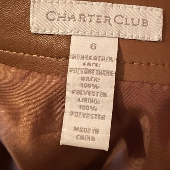 Vintage Charter Club Midi Skirt; Deep Caramel Faux Leather W/Side Zip; Women Sz6 - Picture 11 of 11